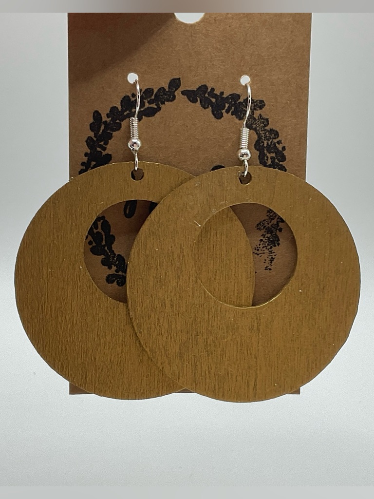 Handcrafted Circular Wooden Hoop Earrings In Gold